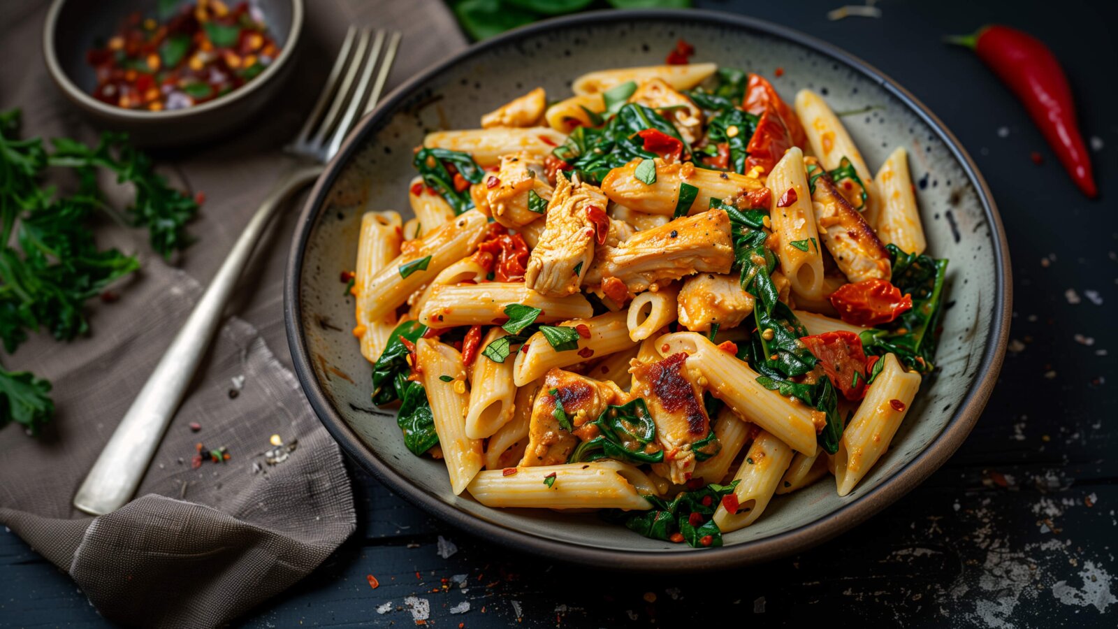 Romige Kip, Chorizo & Zongedroogde Tomaten Pasta recept | eetse